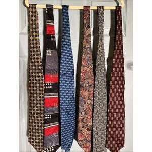 Lot of 6 Men's Classic 100% Silk Patterned Ties Various Brands and Styles